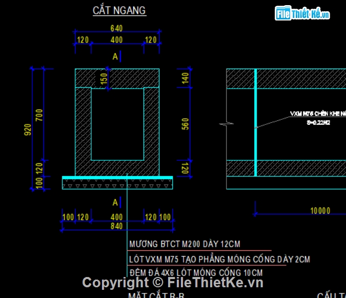 mương bê tông,thiết kế mương,thiết kế bản vẽ thi công,file thiết kế,mương thủy lợi,giao thông